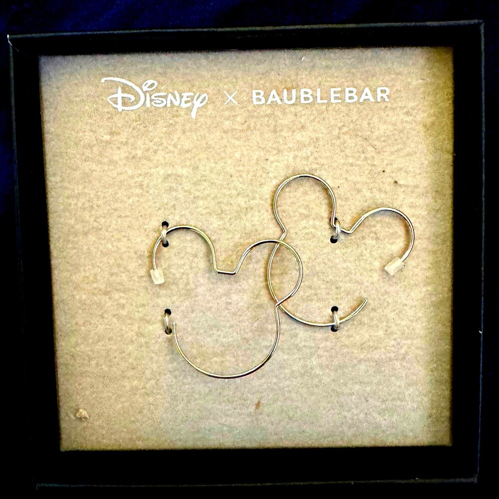 Baublebar x Disney Gold Tone Mickey Mouse Threader Hoop Earrings NEW IN BOX